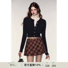 LULUSWINGS原创设计23AW圣诞氛围感英伦学院风红色格子百褶短裙女