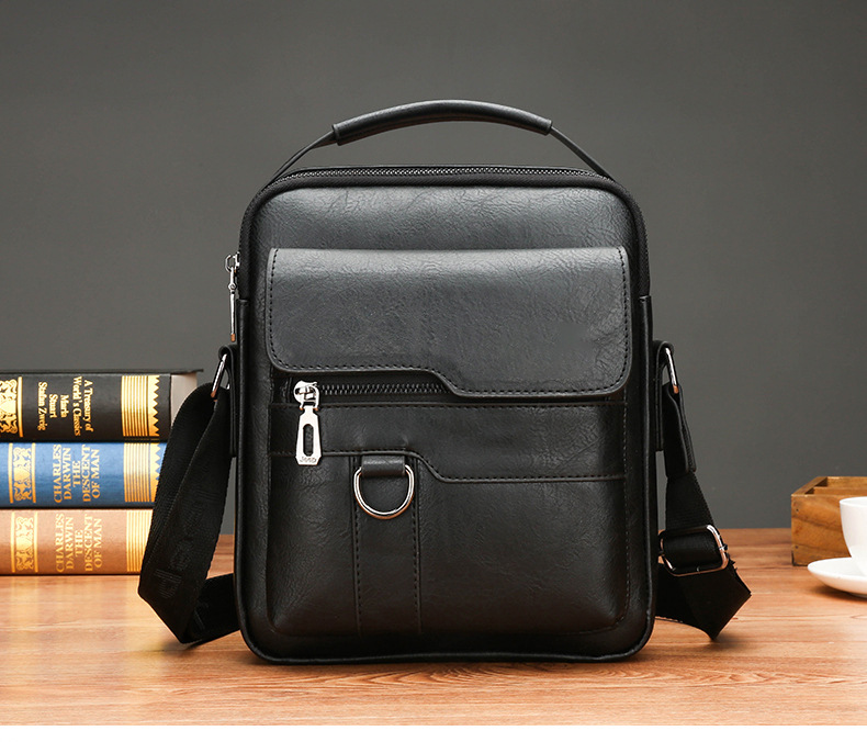 Men's Gender Classic Style Style Square Shape Men's Solid Color Pu Leather Zipper Crossbody Bag
