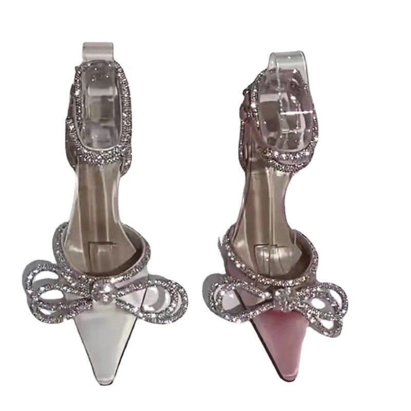 Sandali da donna estivi nuovi sandali alla moda con fiocco a punta con strass e tacchi a spillo_voghion.com