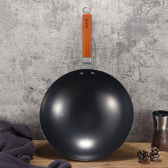 炊大皇鐵鍋鐵娘子無塗層圓底炒鍋燃氣灶凹面電磁爐家用鐵鍋炒菜鍋