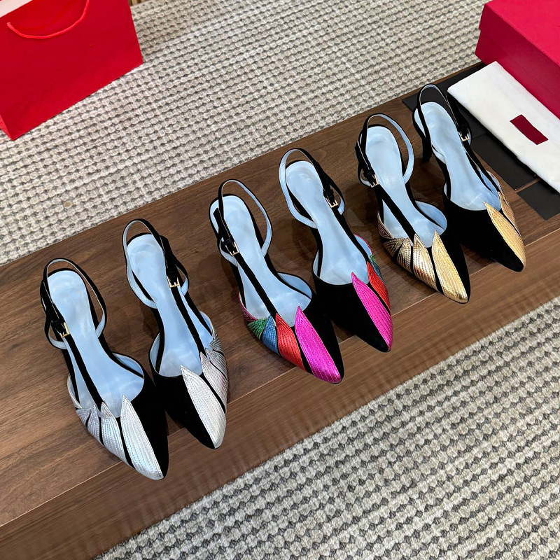 European and American Fashion Casual Women's Shoes 2026 New Style Genuine Leather Leaf-Patterned Color-Blocking High-Heeled Sandals with Woven Straps and Thin Heels, Versatile for Export