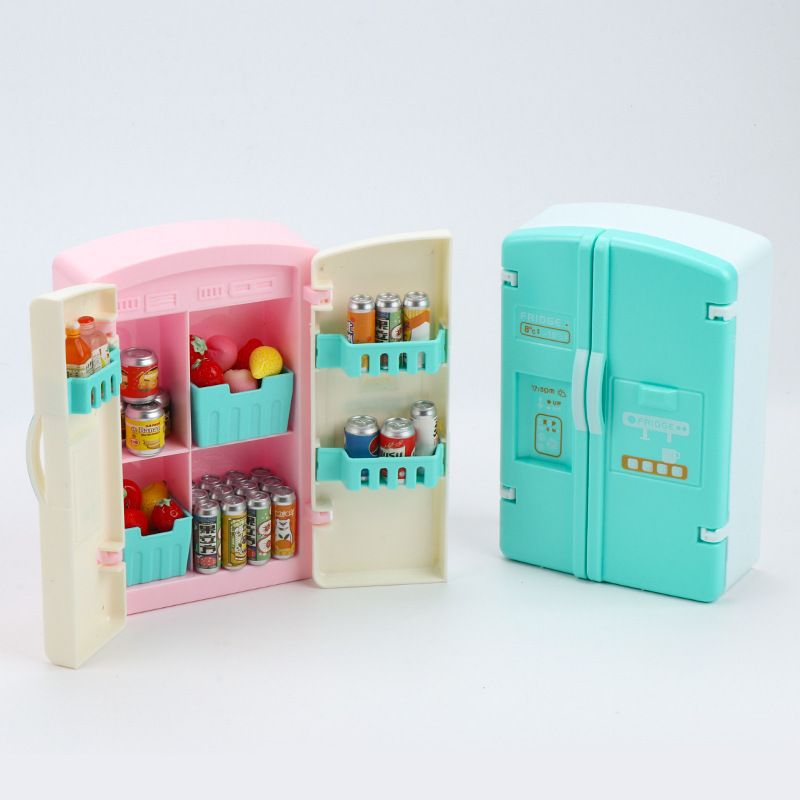 シミュレーションミニ両開きドア冷蔵庫ドールハウスロールプレイングミニチュア食品おもちゃシーン装飾品ままごとのおもちゃ|undefined