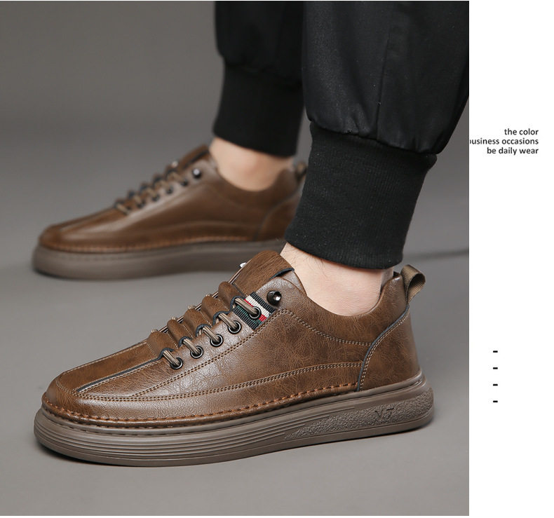 Giày sneaker nam da bò thật phối da, đế bằng mềm, cổ thấp, dây thun co giãn — GX2036 kaki, GX2036 màu trắng, GX2036 màu xám chi tiết 19