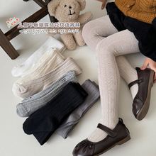 ins 春秋新款儿童连裤袜批发宝宝纯色坑条打底袜棉复古系外穿童袜