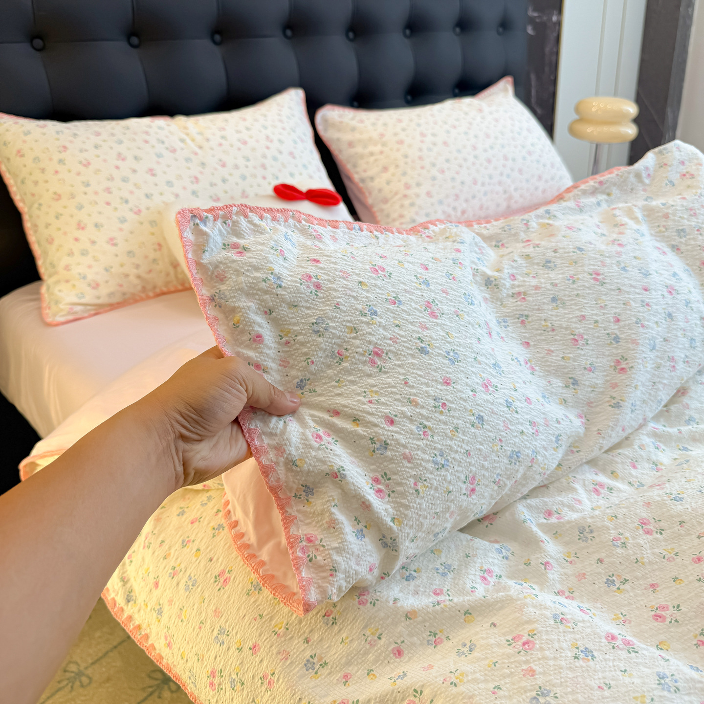 Nuevo borde de concha de doble hilo de cuatro piezas de algodón puro ropa de cama ins sábanas cubierta cama dormitorio Kasa tres piezas de conjunto