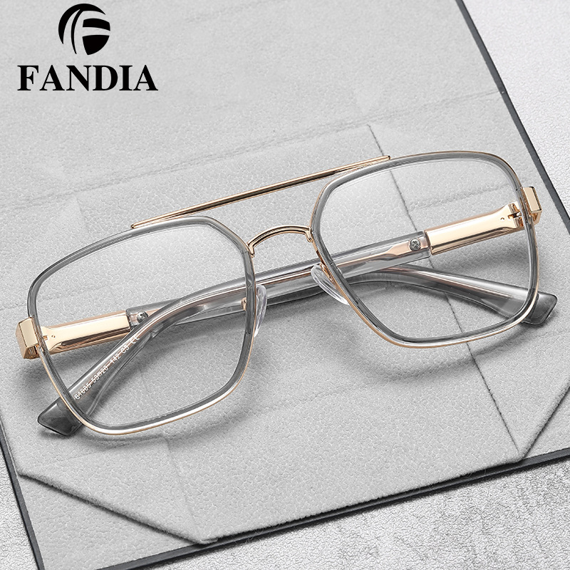 81085 Nuevas Monturas de Gafas Cuadradas para Hombre, Gafas Anti Luz Azul sin Graduación, Montura Grande de Doble Puente, Ópticas