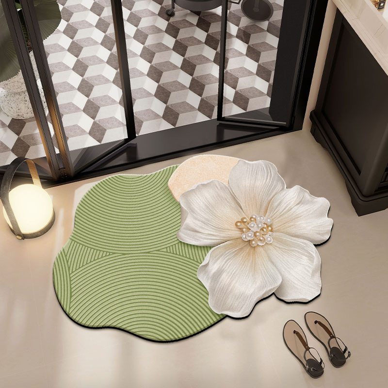 Lichtgewicht luxe 3D bloemenpatroon van diatomeeënaarde voor de badkamer, waterabsorberend, vuilafstotend, voetdecoratie voor de slaapkamer, gemakkelijk te onderhouden._voghion.com