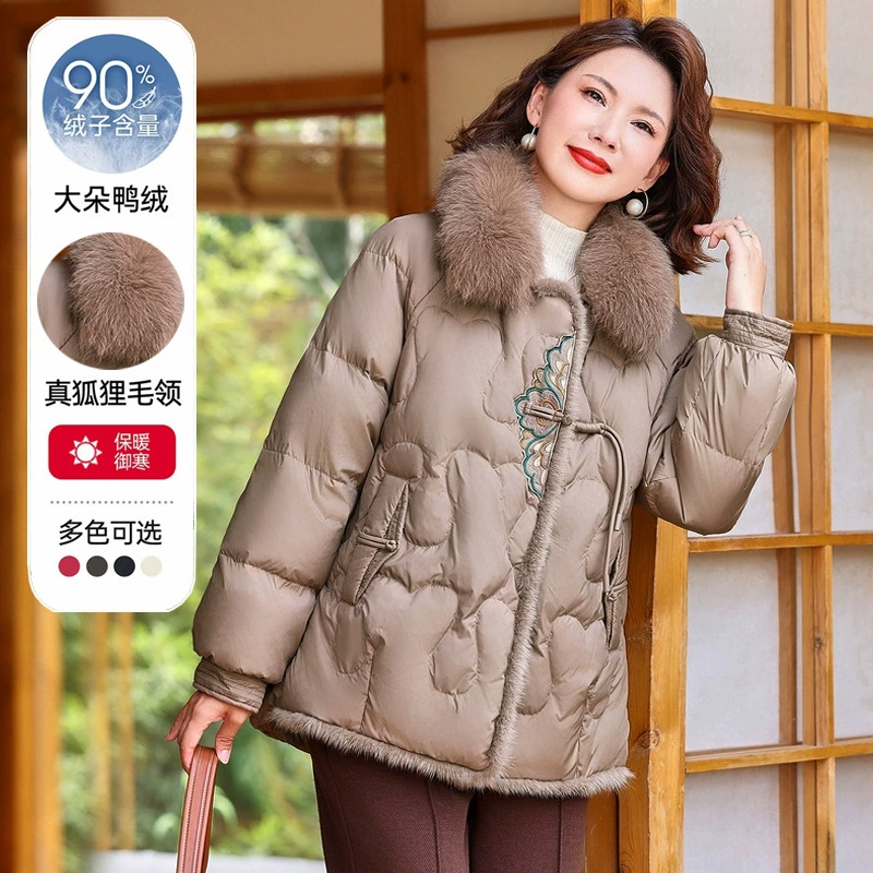 Иностранная мама зимний пуховик куртка новый китайский средний и пожилой женский зимний новый кожаный пуховик женский