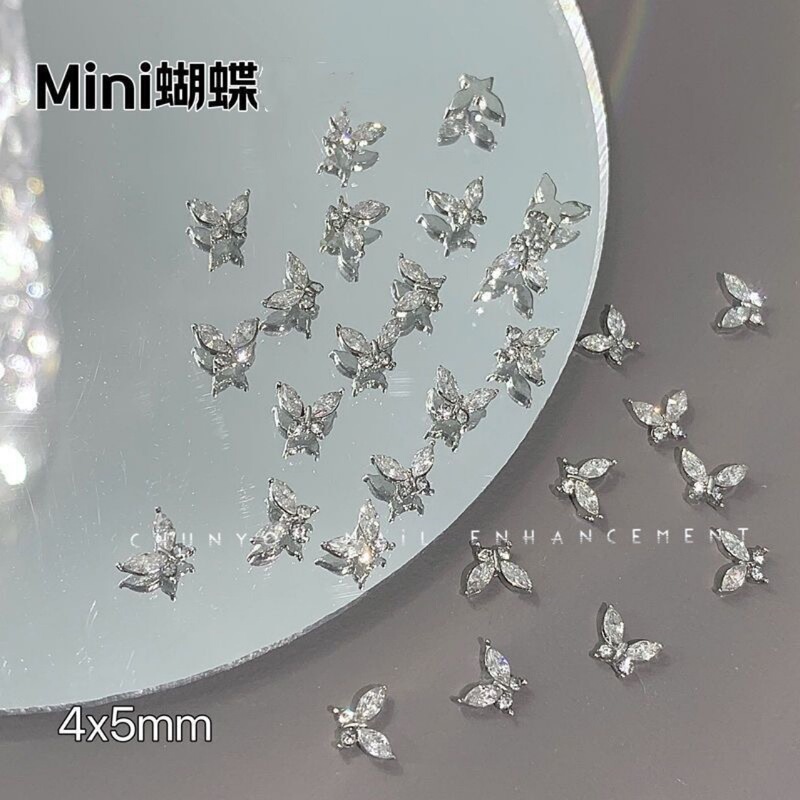 Internet Celebrant Nail Art Alloy Jewelry Zircon Fingertips Butterfly Metal silver Three-dimensional Wear Armor Explosive Nail Decoration