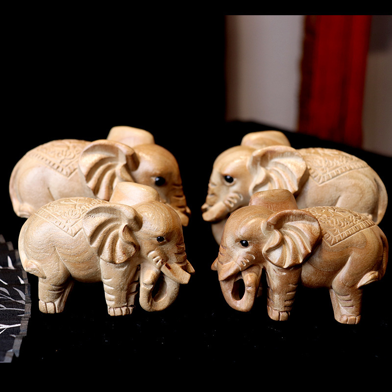 Feicheng Peach Wood Wood carving Elephant auspicious Elephant wood carving decoration crafts decoration solid wood wooden craft gift