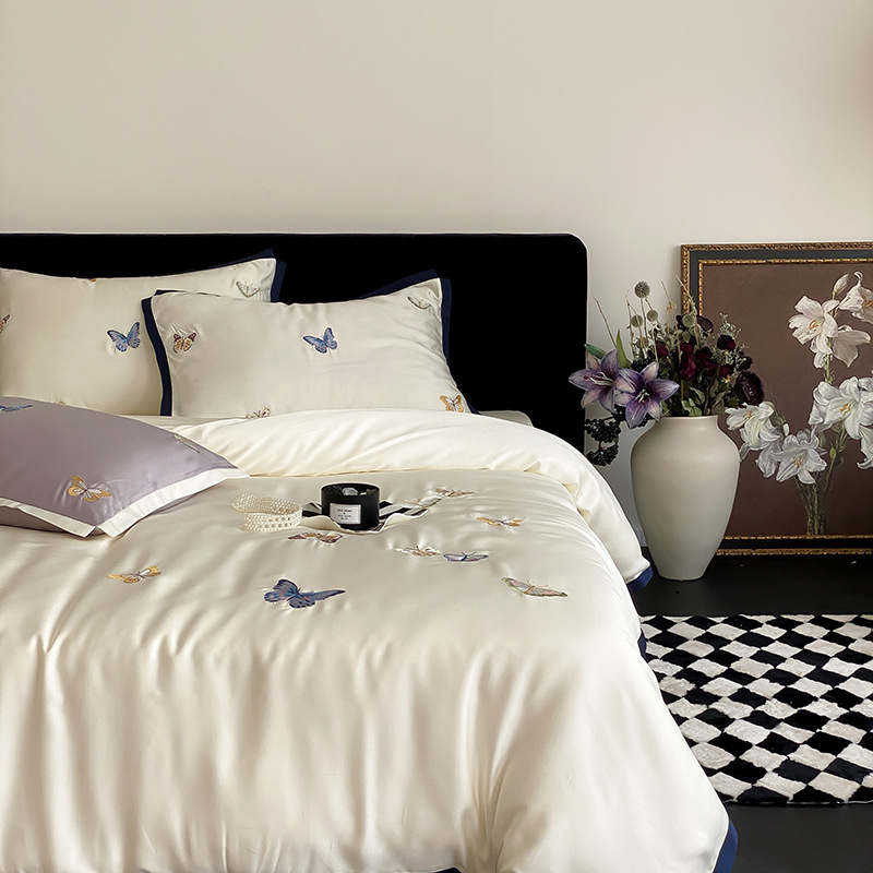 Class A Maternity Grade 100-Count Lenzing Tencel Four-Piece Summer Princess Style Cool Ice Silk Bed Sheet Duvet Cover_voghion.com