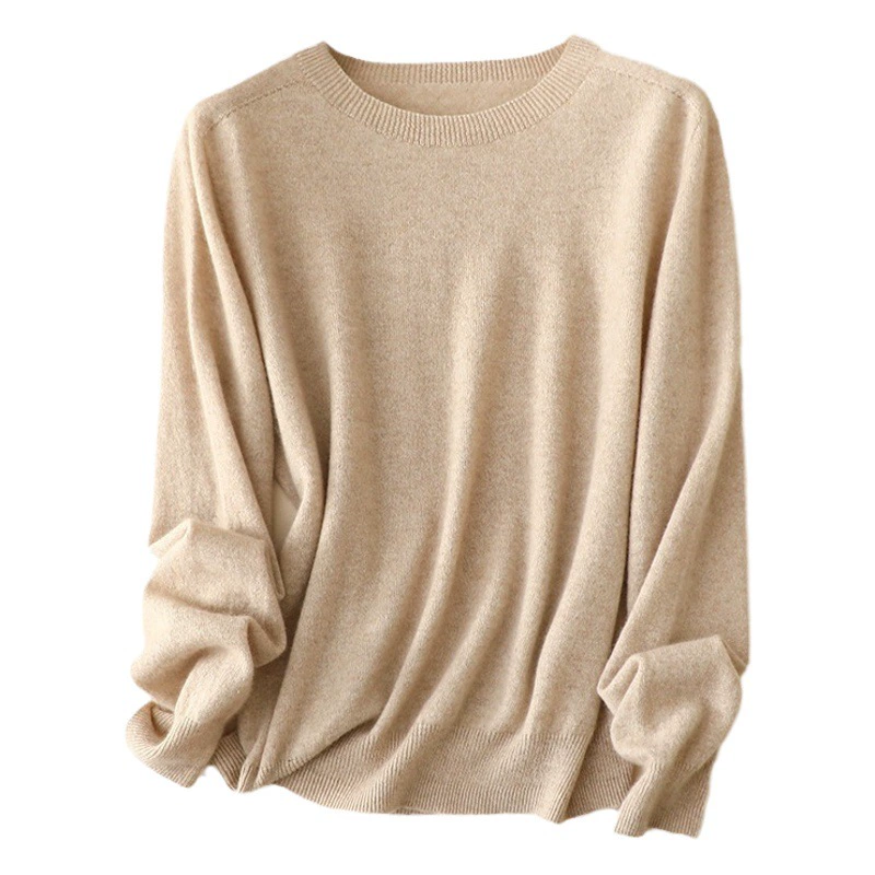 Роскошный мягкий, приятный для кожи бесшовный цельный свитер из 100 кашемира с круглым вырезом, женский осенне-зимний базовый свитер свободного кроя