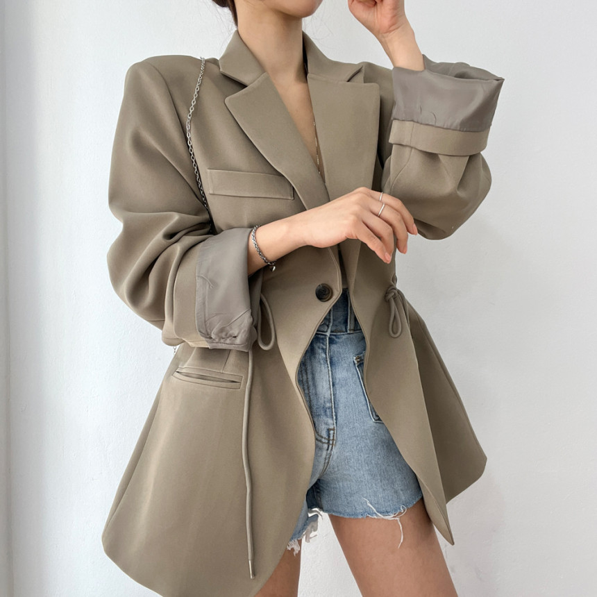 Korean Chic Autumn And Winter French Retro Style Blazer With Drawstring Waist, Slimming Effect, Pockets, Versatile_ecoleips.com
