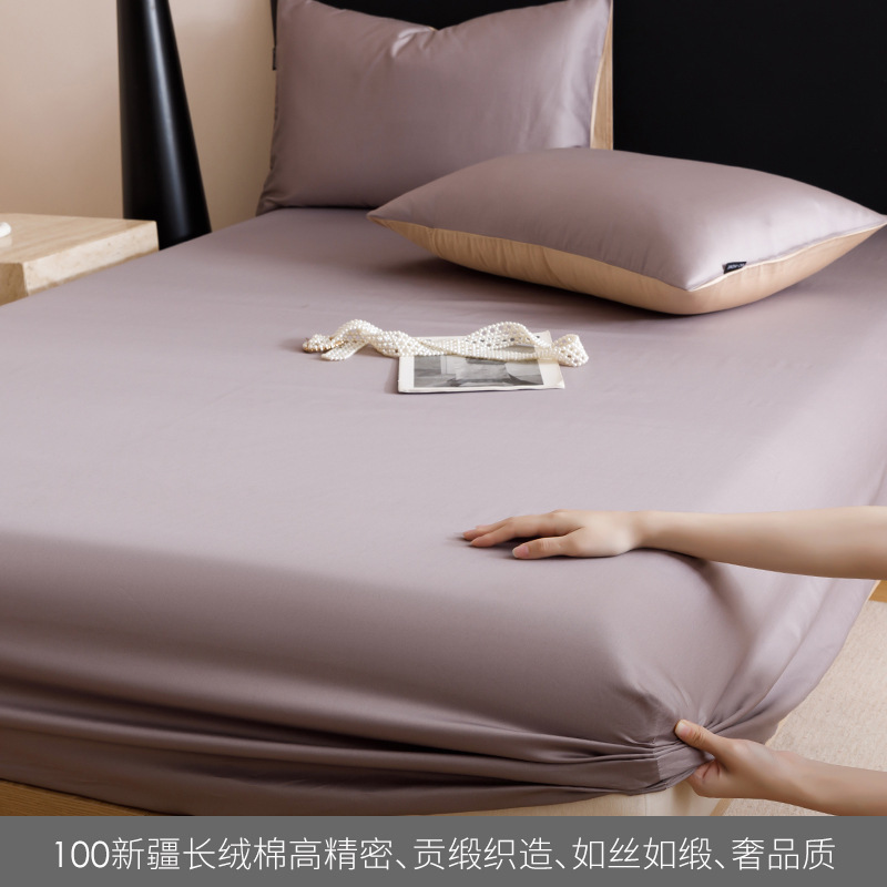 Alta gama de 100 camisas de cama de algodón largo algodón una sola pieza de color sólido tributo satin algodón cubierta de cama de tres piezas