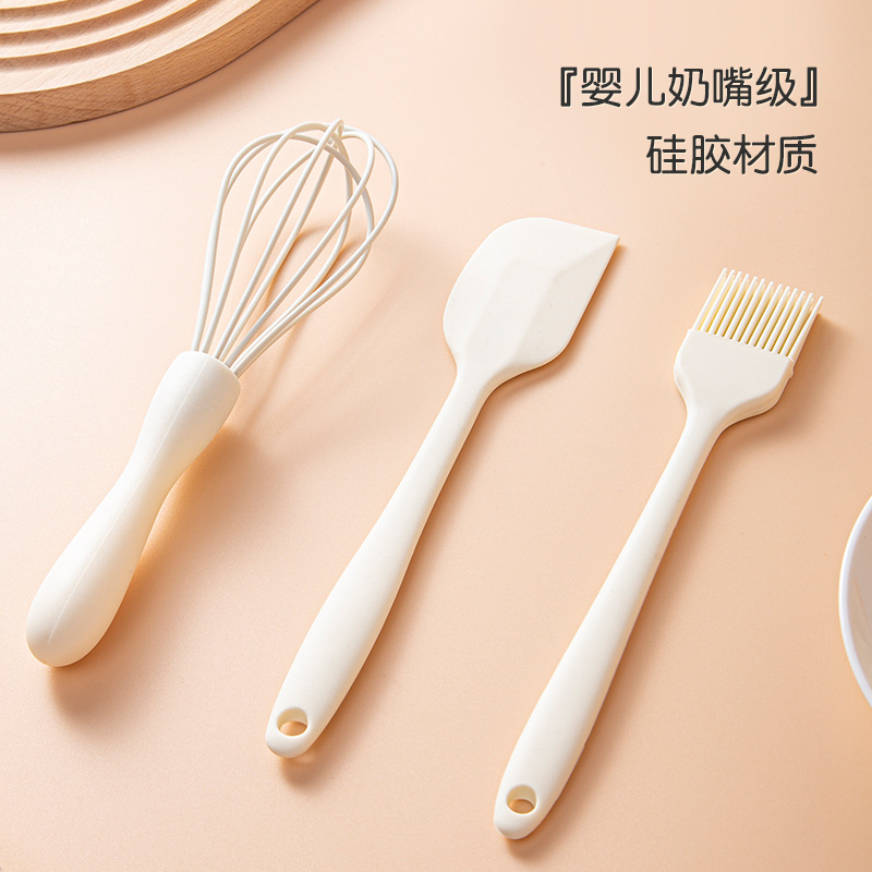 Silicone Baking Three-Piece Set, High Temperature Resistant Scraper, Oil Brush, Egg Beater, Home Kitchen DIY Baking Gadgets