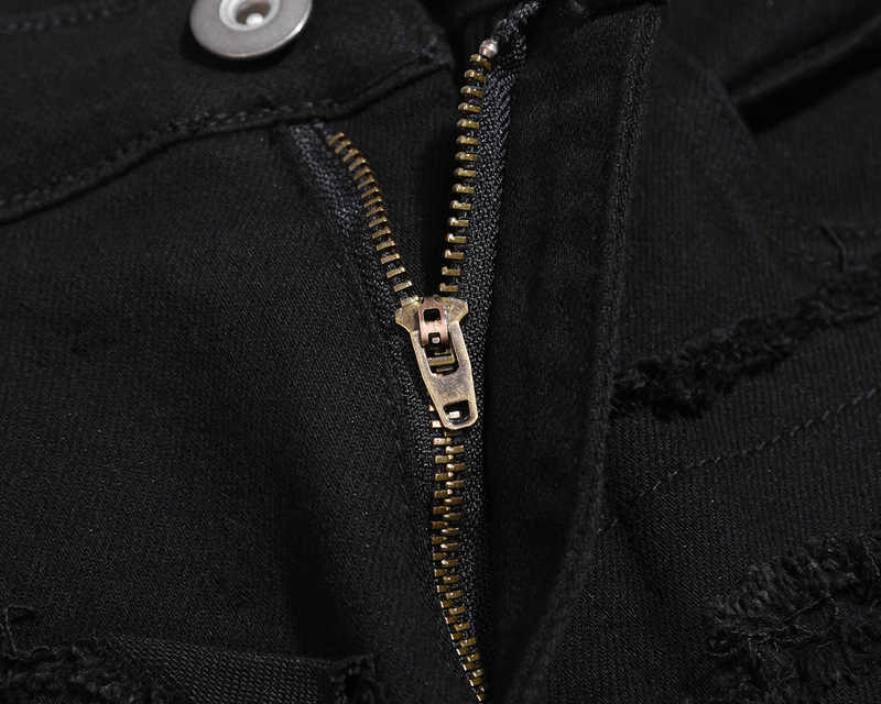Men's Washed Distressed Ripped Black Jeans With Zipper Detail_voghion.com