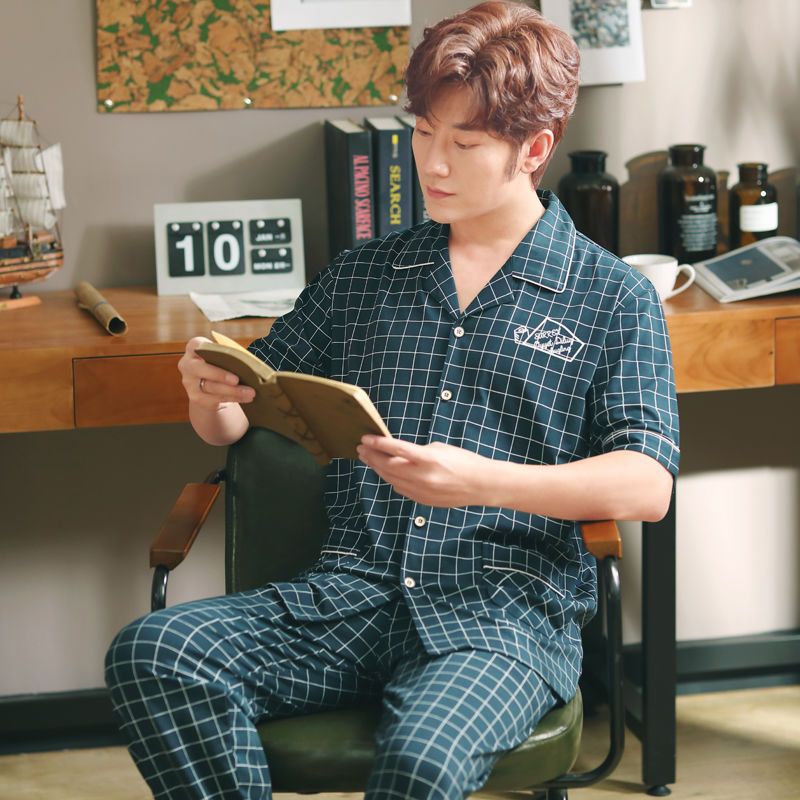 Pantalones de manga corta de verano 100% pijamas de algodón fino ocio traje de hombre de mediana edad y ancianos homewear