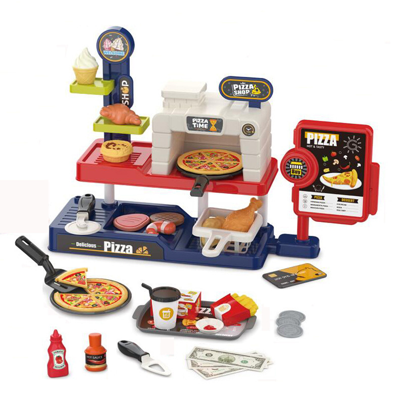 Simulación infantil transfronteriza mini-supermercado sushi mesa de pizza tarjeta de tarjeta de tarjeta de compra caja registradora hamburguesas juegos caseros