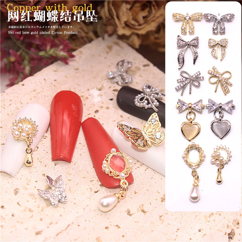 Internet Celebrity Light Luxury LZ Bow Nail Art Decoration Zircon Nail Stereo Butterfly Baroque Pendant GS61