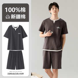 夏季新款纯棉男短袖短裤套头睡衣运动休闲男家居服可外穿居家春季