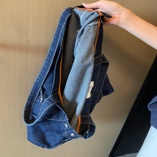 Joe Gosha's new denim shoulder bag women's casual simple large-capacity open shopping bag trendy armpit bag