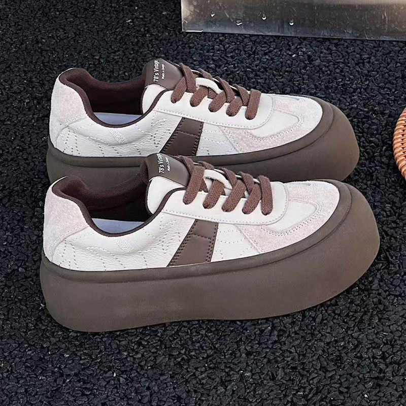 European Genuine Leather Training Shoes for Women 2025 Autumn and Winter New Round-Toe Thick-Soled Casual Loafers Versatile Sports Sneakers European Genuine Leather Training Shoes for Women 2025 Autumn and Winter New Round-Toe Thick-Soled Casual Loafers Versatile Sports Sneakers