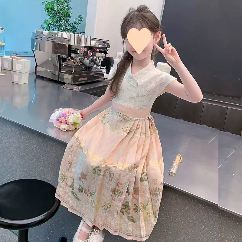 Платье для девочек 2025 лето новое Hanfu детское новое китайское платье Tang для старших детей платье принцессы в китайском стиле