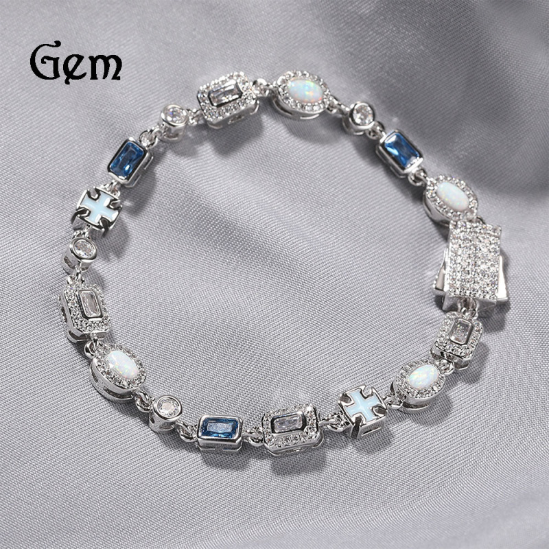 Cross-Border European and American Light Luxury 6mm Blue Gemstone Bracelet, Sweater Chain, Simple Versatile Jewelry, Opal Chain