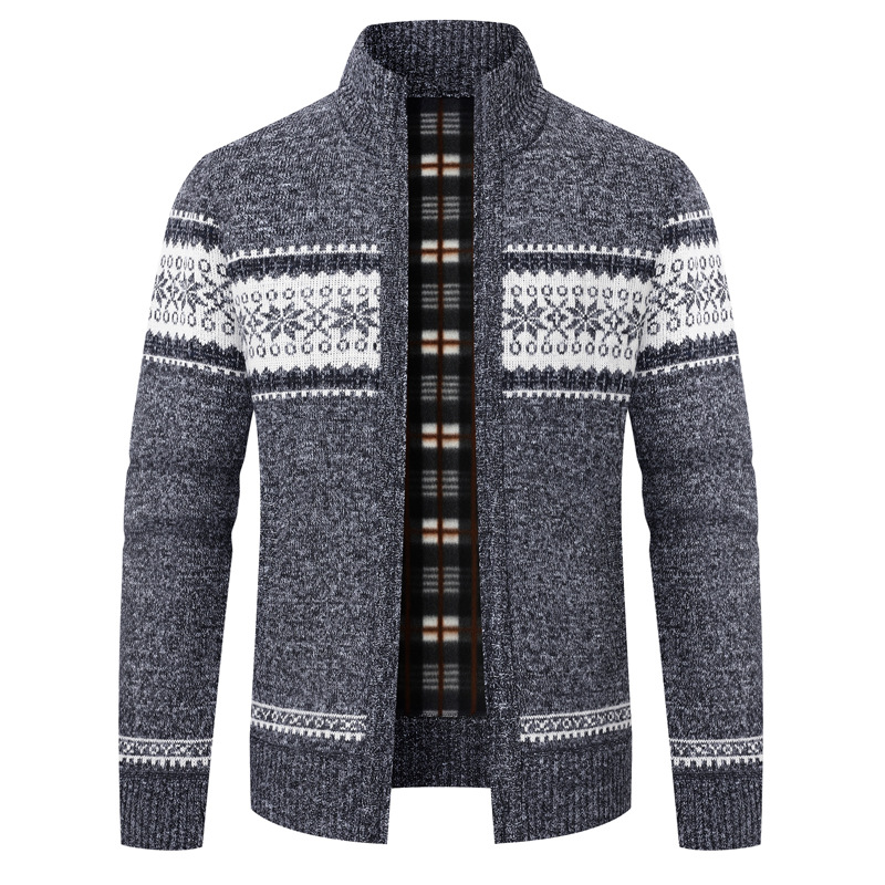 Comercio exterior ropa de hombre encapuchada de invierno más vello engrosado suéter de manga larga cuadrilátero juvenil coreano cardigán de hombre camisa de punto