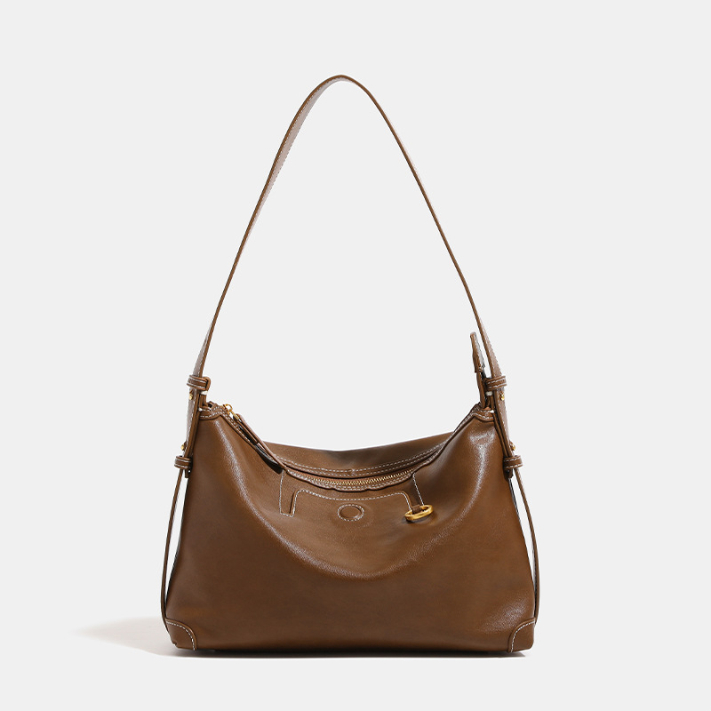 Tracking Series Light-Colored Vegetable Tanned Leather Hobo Bag For Women, Suede Underarm Bag, Commuter Dumpling Bag, Shoulder & Crossbody Versatile Bag - Thumbnail 7