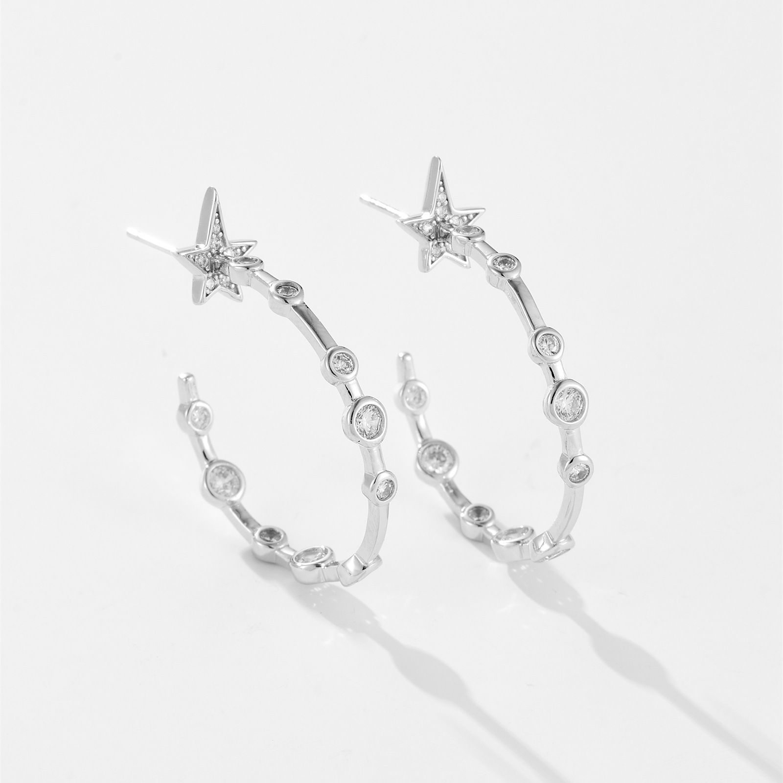 Ear Studs Classification 1 Pair Quantity 1 Pair 18K Gold Plated 925 Sterling Silver Zircon C Shape Star Ear Studs