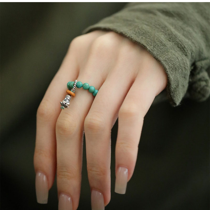 Elastic Cord Turquoise Ring For Women Chinese Style Designer Ring_voghion.com