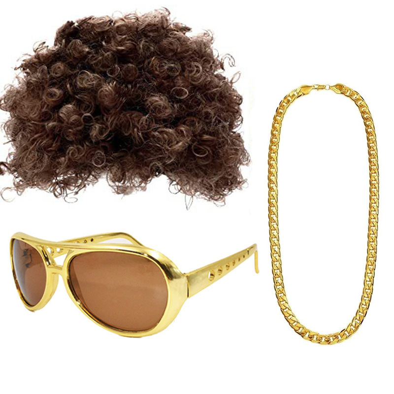 70S Party Halloween Props Cosplay Elvis Curly Dance Glasses Artificial Wig Photo Props
