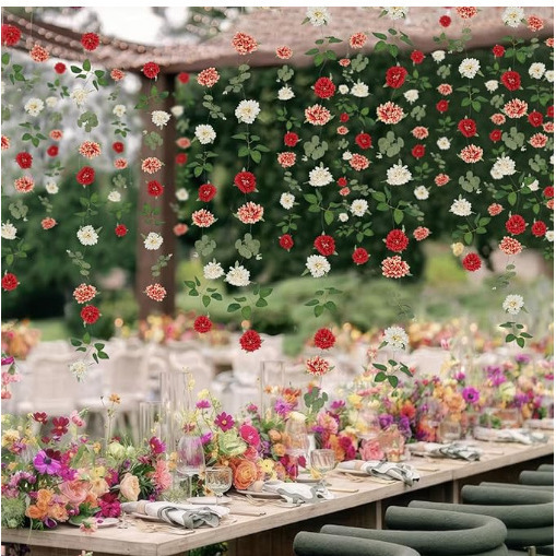 亚马逊玫瑰花门帘花串吊顶藤条藤蔓空调遮挡婚房户外场景布置装饰|undefined