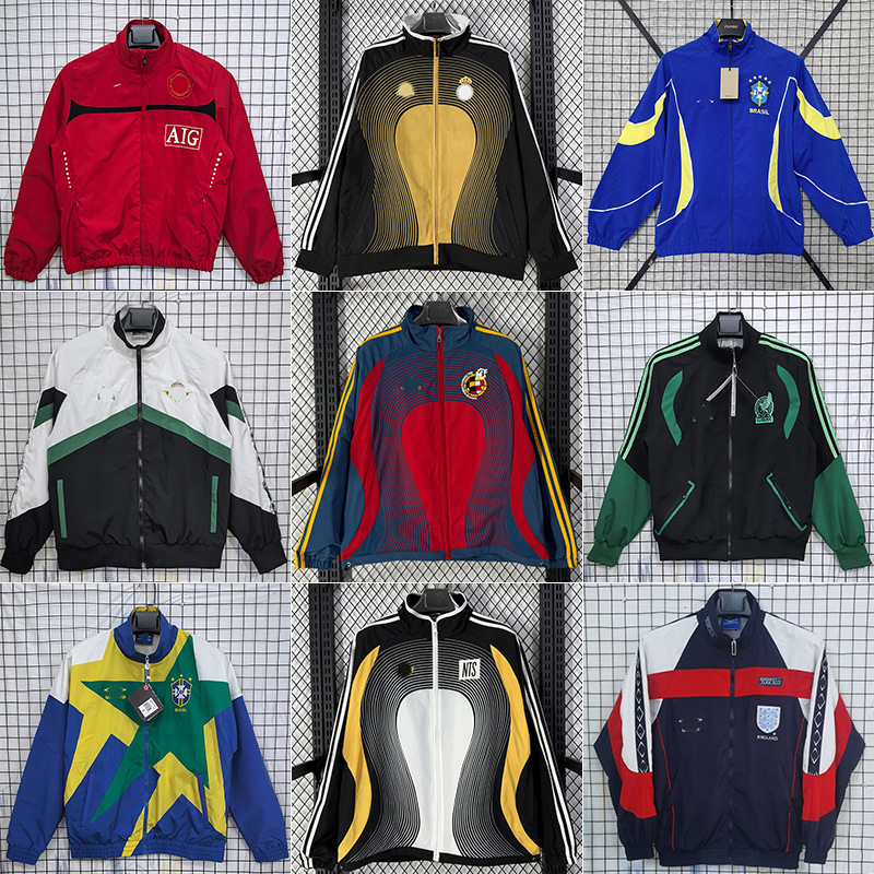 Waterproof double-sided windbreaker football jersey, Man Barcelona France League spring outdoor sports embroidered jacket