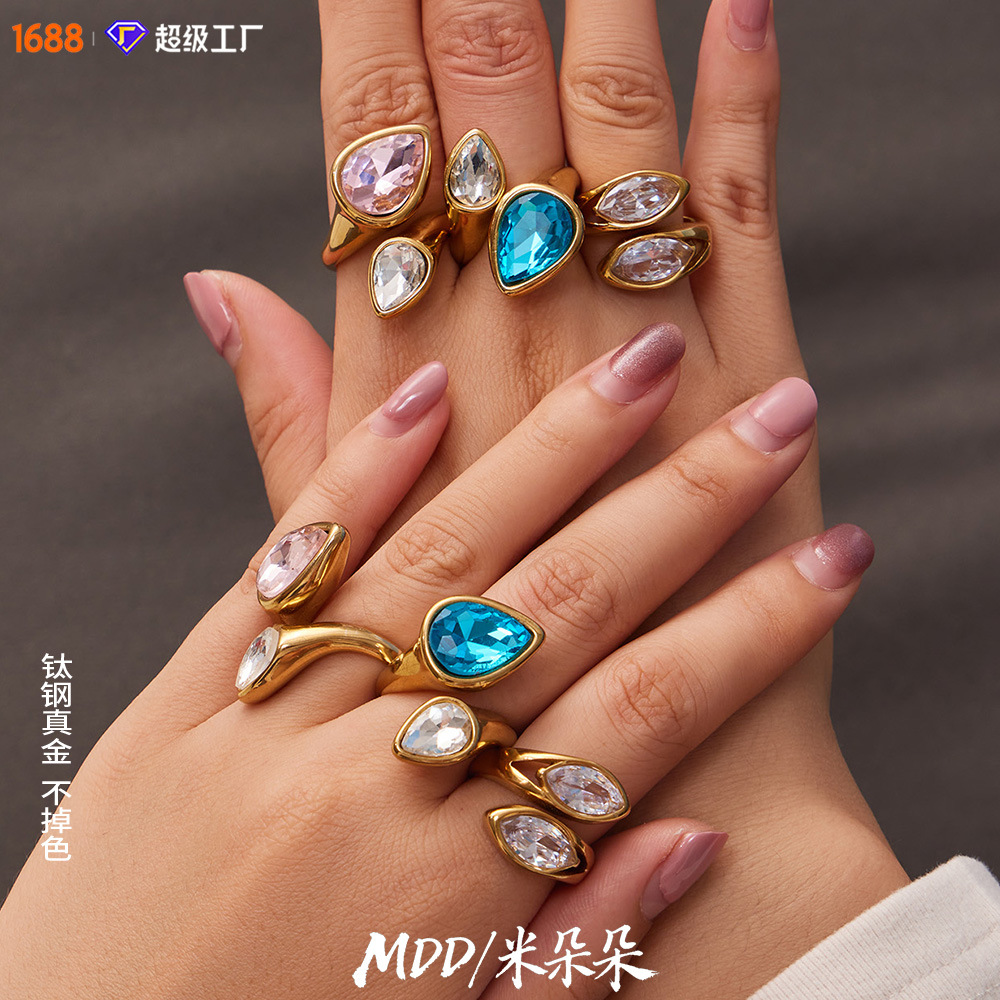brand small design ring drop-shaped with zircon stainless steel