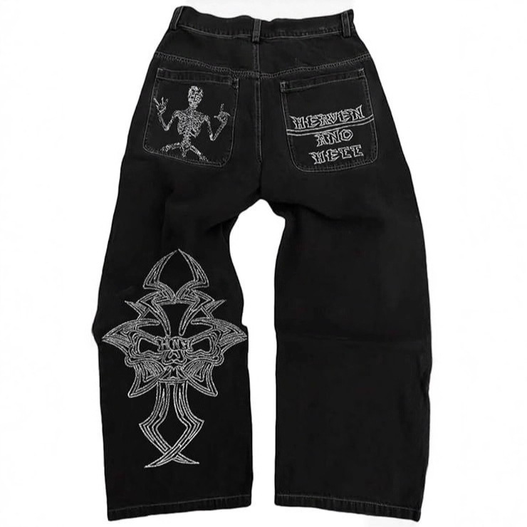 Full Embroidery Skull Straight Jeans High Street Dark Trend Amazon Cross-Border Foreign Trade Casual Long Pants