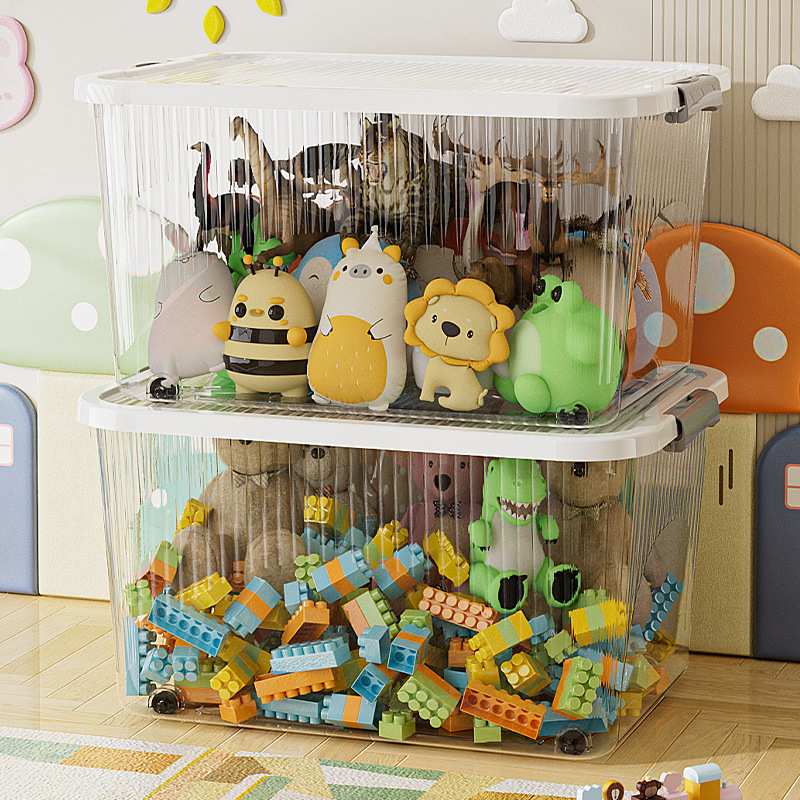 Transparent Toy Storage Box Extra Large Home Living Room Bedroom Clothing Storage Box with Lid High Transparent Plastic Storage Box
