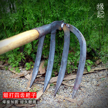 四齿农用铁耙子锄头刨地翻地松土神器园艺锰钢钉耙镐锄除草农具三