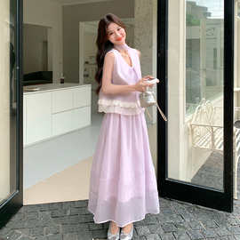 淡紫色超好看无袖背心套装裙女2026夏季法式温柔减龄半身裙两件套
