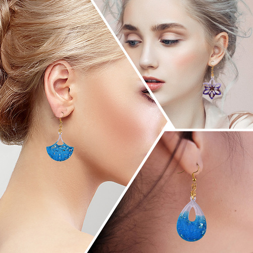 Poppy diy glue exotic style earrings silicone mold hollow pattern water droplet fan leaf flower pendant abrasive tool