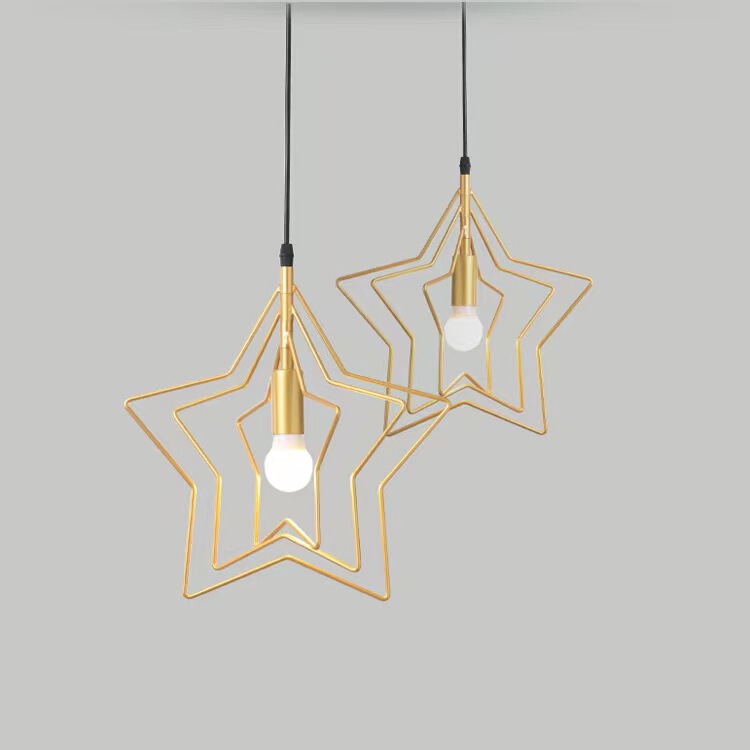 Led Three-Layer Five-Pointed Star Pendant Light Nordic Creative Personality Bedroom Dining Room Bar Iron Art Bar Lamp Design Entryway