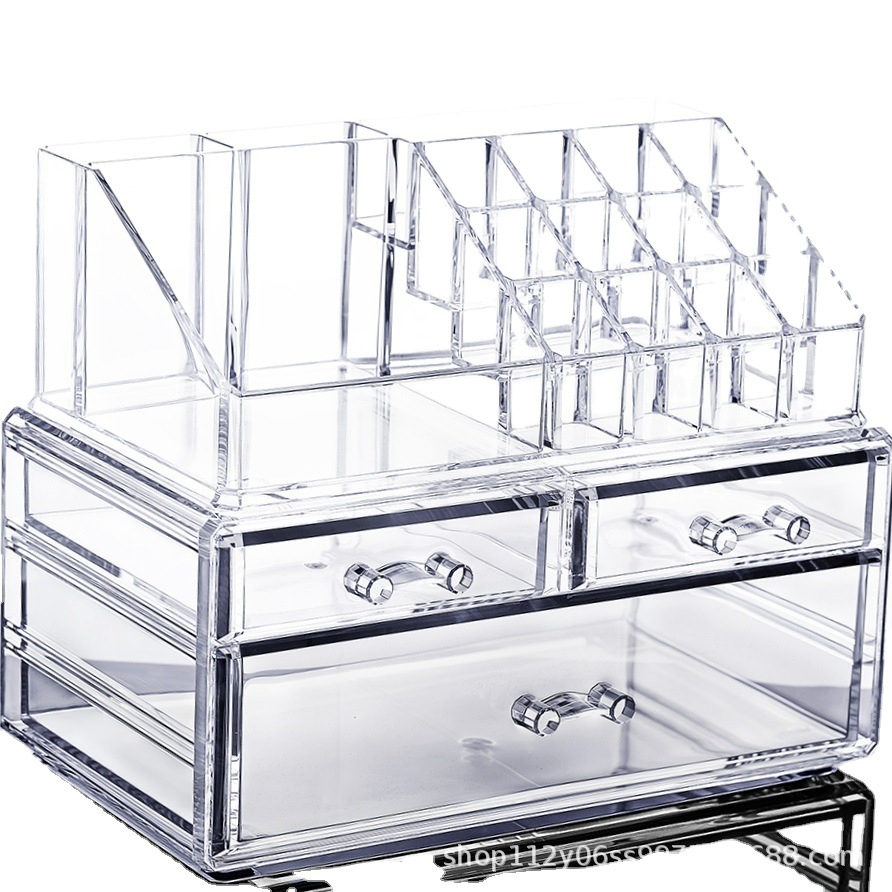 Transparente caja de almacenamiento de cosméticos de escritorio cajón cuidado de la piel tocador lápiz labial acrílico PS organizador rack de almacenamiento