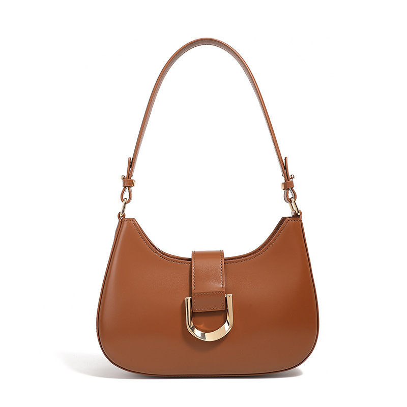 Genuine Leather Crescent Bag Luxury Cowhide Baguette Bag Women's Commuter Bag Niche Design Versatile Shoulder Crossbody Bag - Thumbnail 2