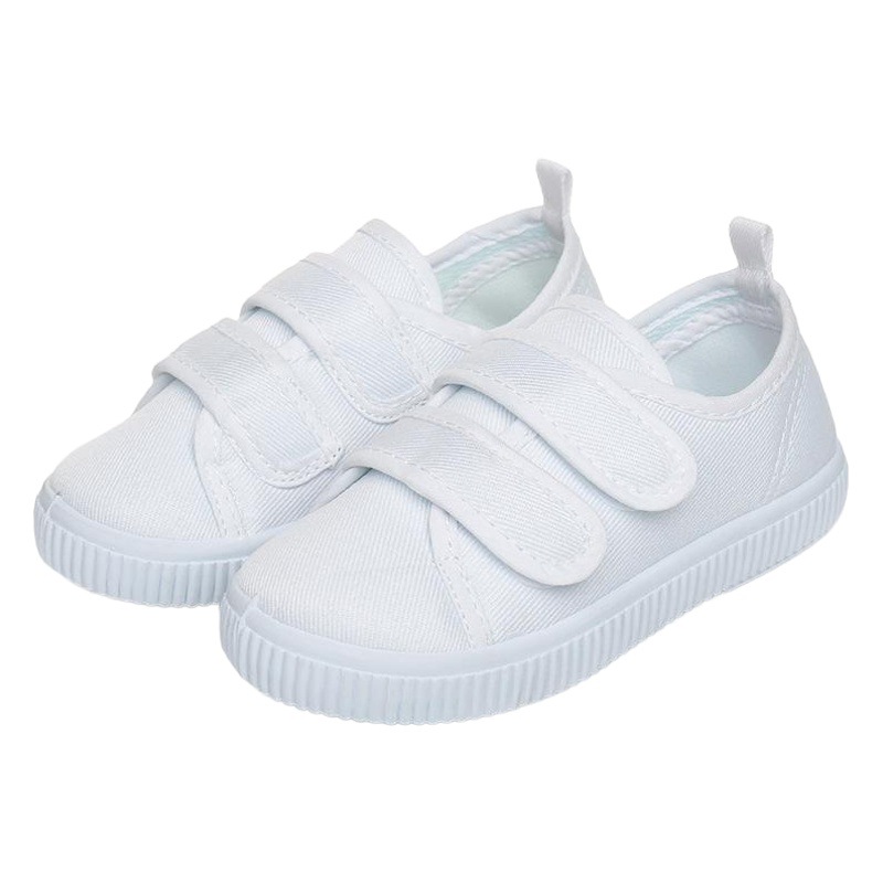 Children's Shoes Children Boys and Girls Students White Cloth Shoes Canvas Shoes Kindergarten School White Shoes Tie Shoelace Velcro