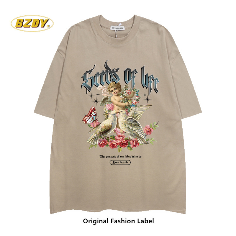 T-shirt di design, oversize, ampia, in cotone, vestibilità slim, sottoveste, piccolo marchio di moda maschile_voghion.com
