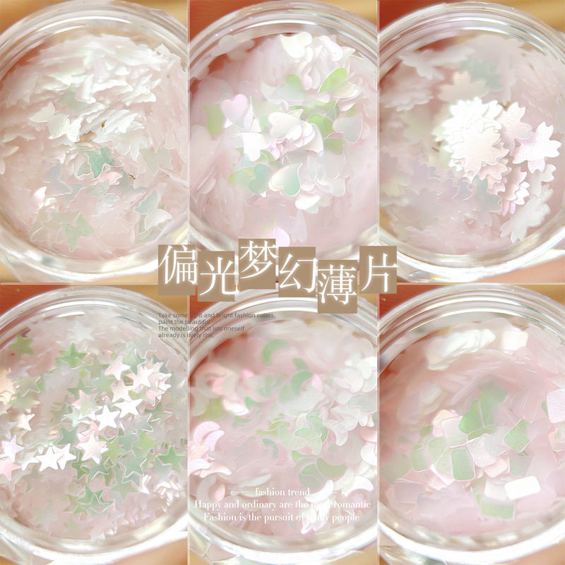 Fantasy polarized nail art sequins pink green flakes cherry blossom patch love butterfly star crescent nail decorations