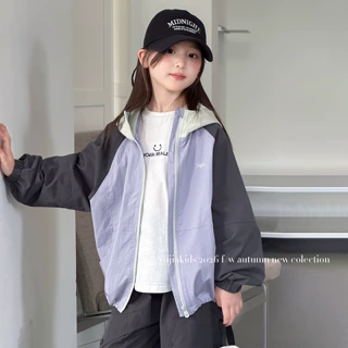 YOJIA女童外套春秋款2026新款洋气韩版童装连帽上衣薄款儿童秋装