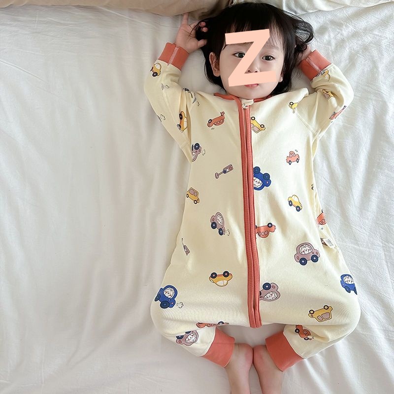 Baby Sleeping Bag Autumn and Winter Kidsren's Thickeneded Brushed Baby Anti-Kick Quilt Boy's Jumpsuit Pure Cotton Split-Leg Girls' Pajamas