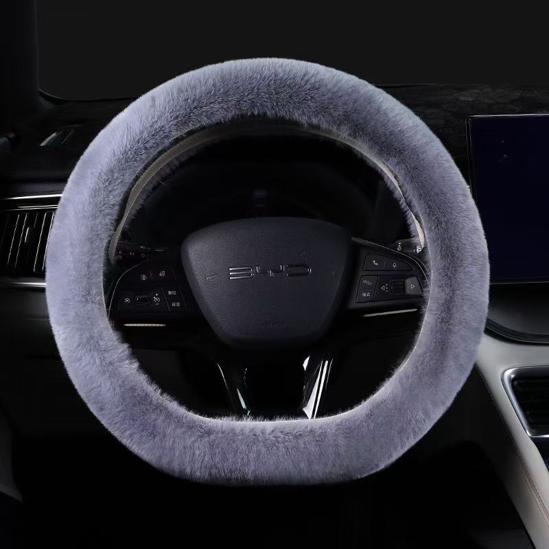 2025新款仿兔毛短绒无内圈方向盘套汽车内饰品保暖防冻把套多色